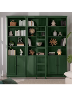Kit três estantes Biblioteca com portas e escada, acabamento na cor verde | Coleção Biblioteca